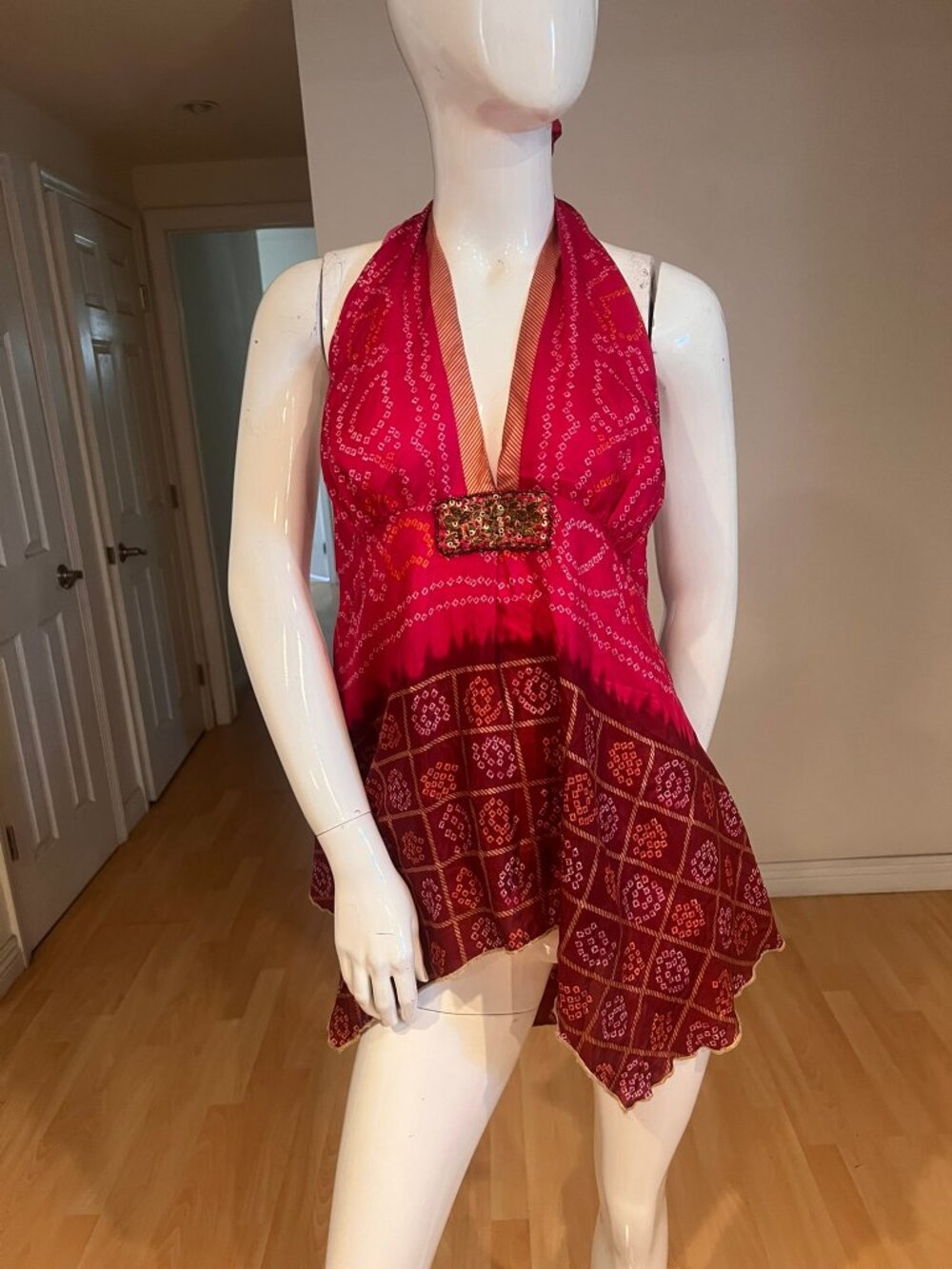 Y2K VINTAGE HALE BOB HALTER ASYMMETRICAL SILK BLOUSE TOP SIZE L LARGE